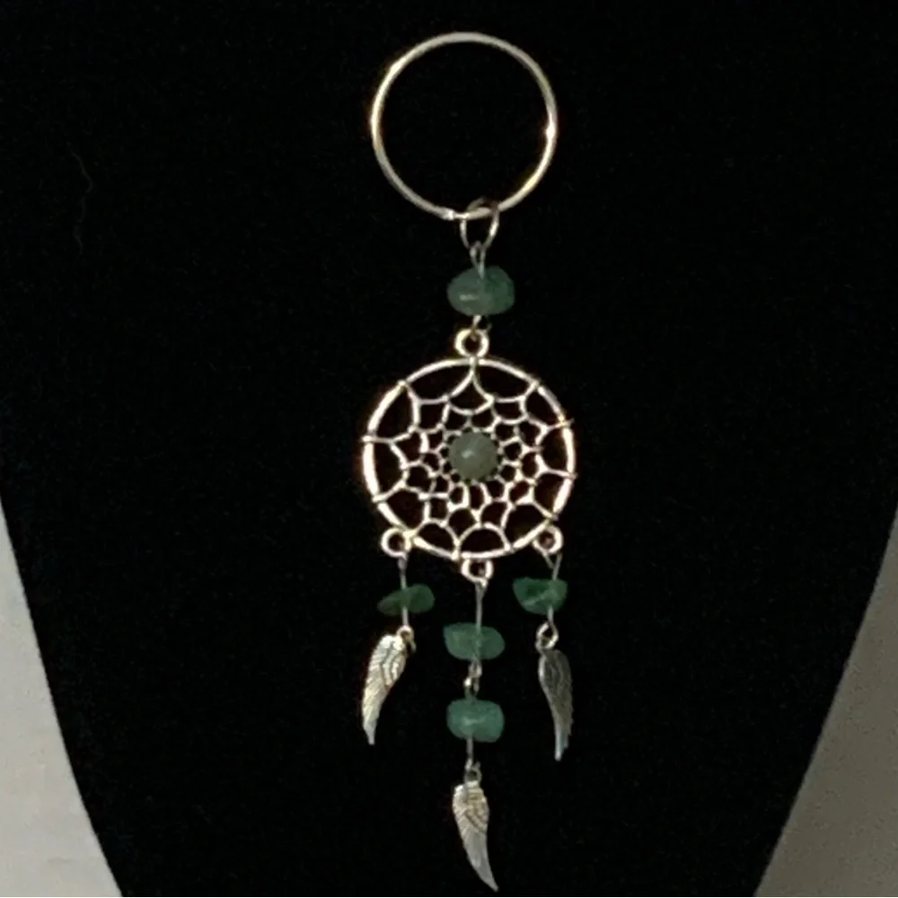 Dream Catcher Keyring Boho Native American Feathers Sea Glass Greens Silver Gift